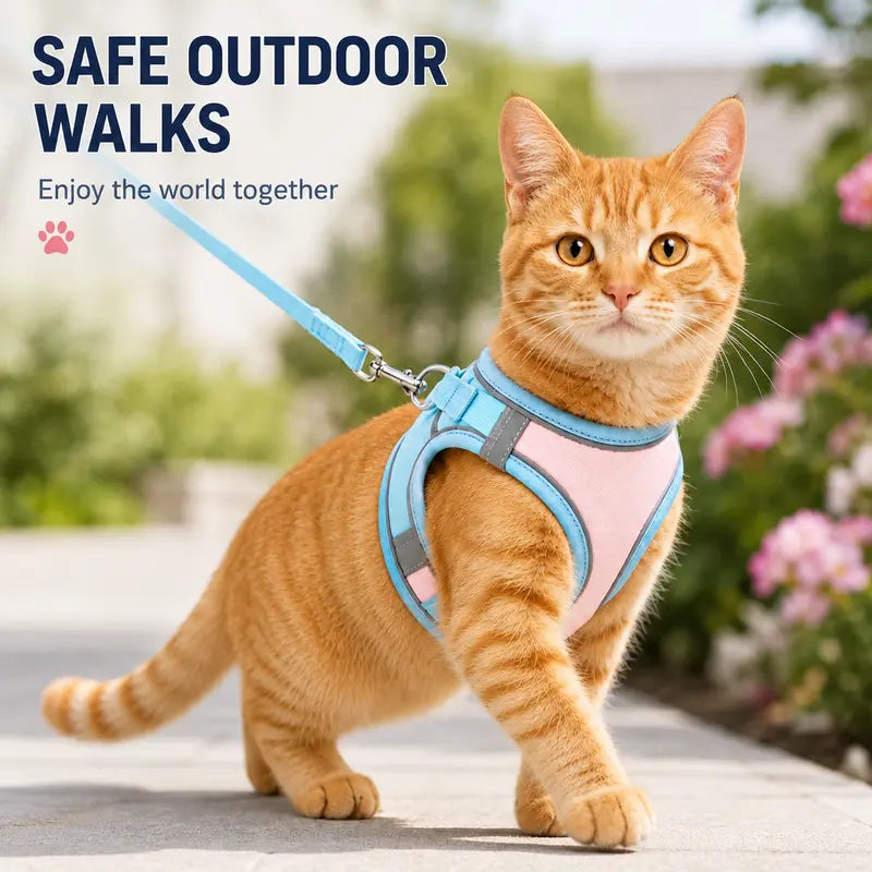 Escape Proof Cat Harness and Leash Set - Adjustable, Soft Mesh Fabric, Lightweight, Sturdy Lock, Stress-Free for Small/Medium Cats