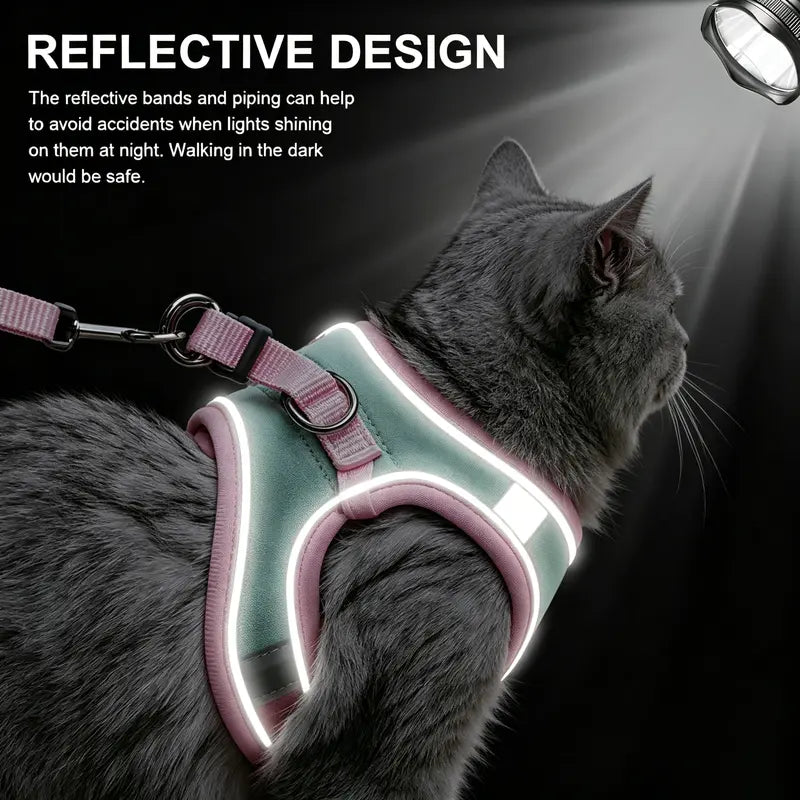Escape Proof Cat Harness and Leash Set - Adjustable, Soft Mesh Fabric, Lightweight, Sturdy Lock, Stress-Free for Small/Medium Cats